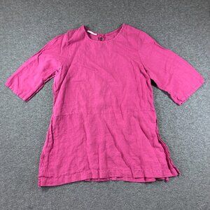 Bryn Walker 100% Linen Tunic Shirt Womens XL Extra Large Hot Pink Side Slit